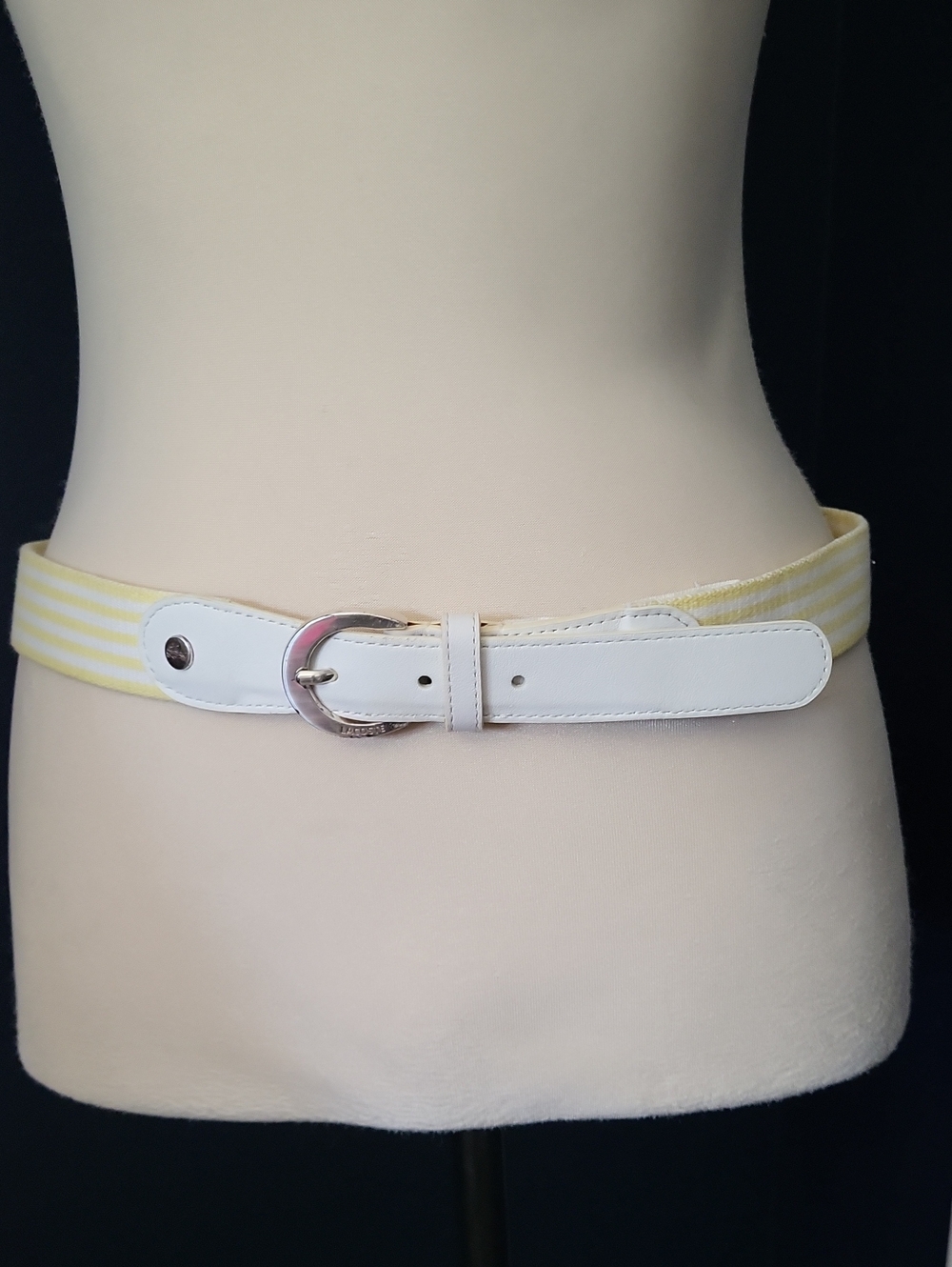 Lacoste White Leather Trim Yellow Striped Women's Belt